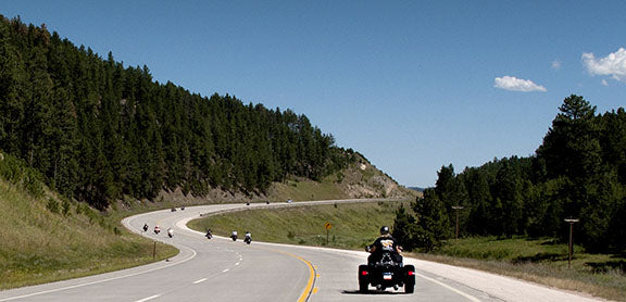 A trike on the highway outside of Sturgis, South Dakota during the Sturgis Motorcycle Rally
