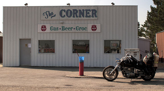 The Corner store outside of Minot, North Dakota provide a backdrop for photographer Geoffrey Kula's 1995 Honda Shadow VT1100.
