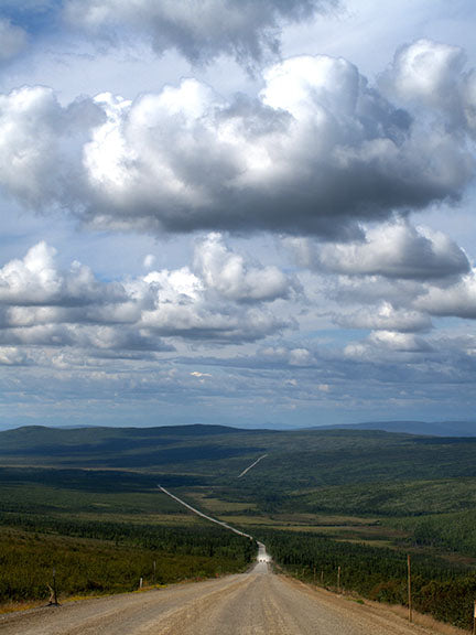 The Dalton Highway in Alaska stretches for 414 miles through remote wilderness, ending at the settlement of Deadhorse on the edge of the Arctic Ocean