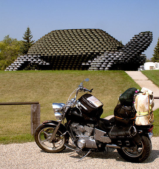 The W'eel Turtle in Dunseith, North Dakota has a companion in photographer Geoffrey Kula's 1995 Honda Shadow VT1100