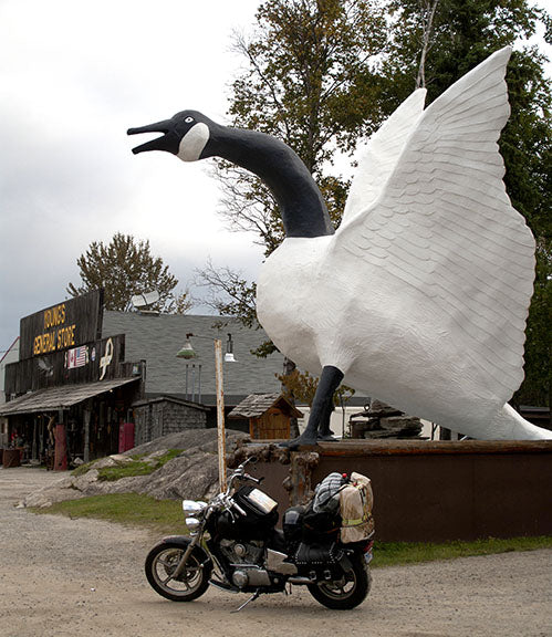 Photographer Geoffrey Kula's 1995 Honda Shadow VT1100 and the Wawa goose in Ontario, Canada 
