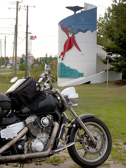 This roadside monument in Roberval, Quebec, honors Canadian Olympic short track speed skater Marianne St-Gelais, who captured two silver medals in the 2010 Olympics in Vancouver, Canada.