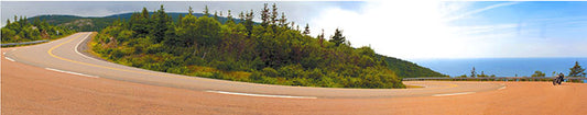 Sweeping hairpin turns like this one on Cape Breton Island’s scenic Cabot Trail in Nova Scotia are a dime a dozen and perfect for motorcycling adventures.