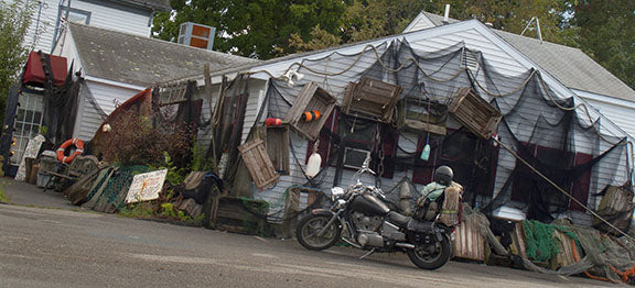 Photographer Geoffrey Kula's 1995 Honda Shadow VT1100 outside of Conte's restaurant in Rockland, Maine