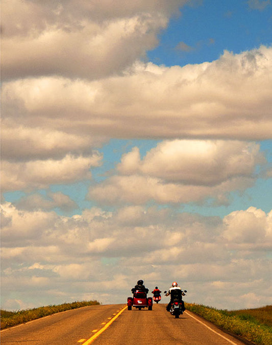 Motorcyclists on the road out of South Dakota as another Sturgis Motorcycle Rally comes to an end.
