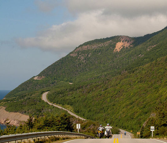 Motorcyclists on Nova Scotia's Cabot Trail in Canada 