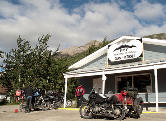 Waiting for the gas station to open in Good Hope Lake, British Columbia, Canada